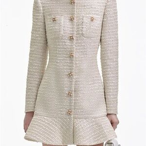 Self-Portrait Gold Boucle Long Sleeve Mini Dress